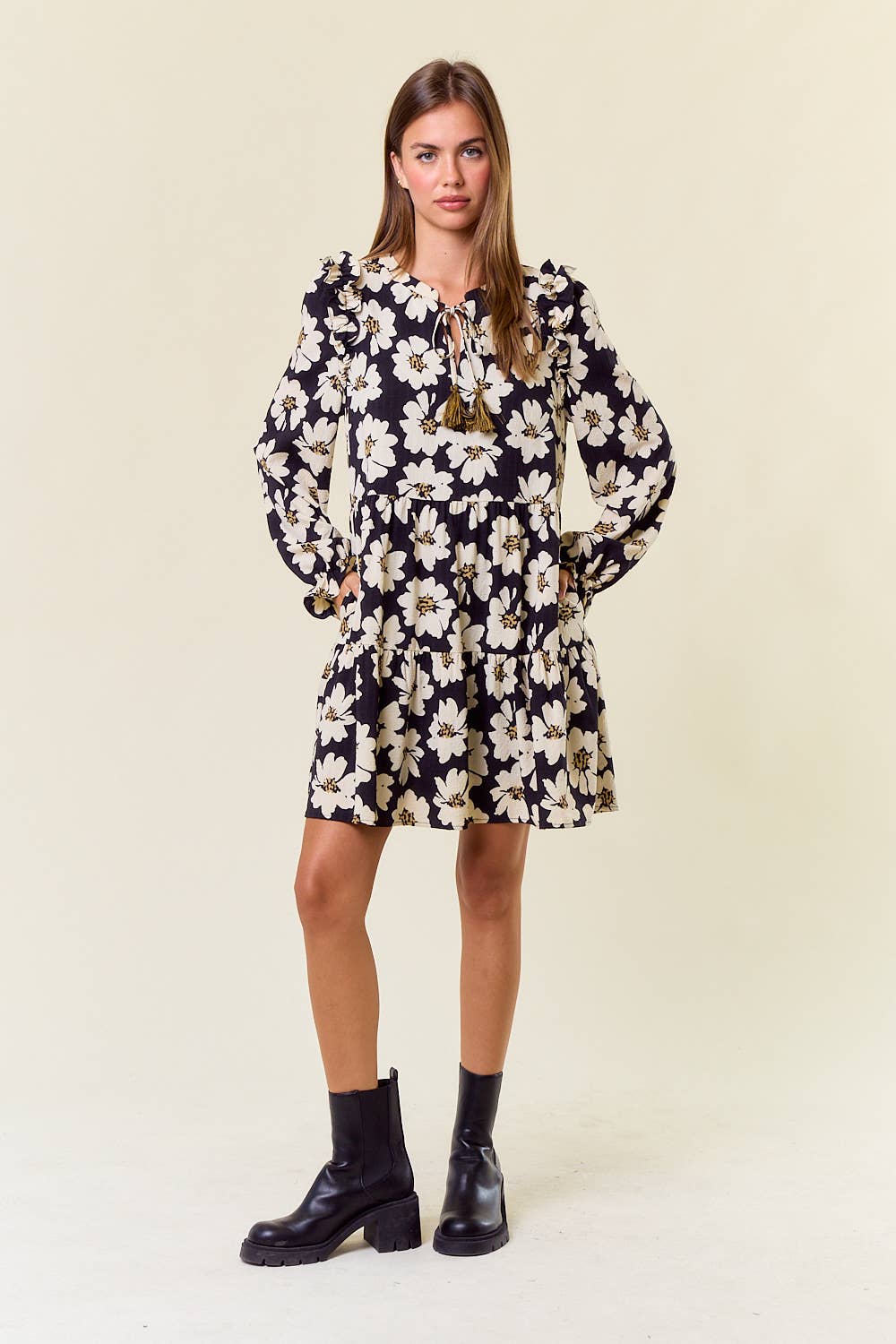 Daisy a Day Floral Print Long Sleeve Tiered Mini Dress | Anchored Designs  Boutique