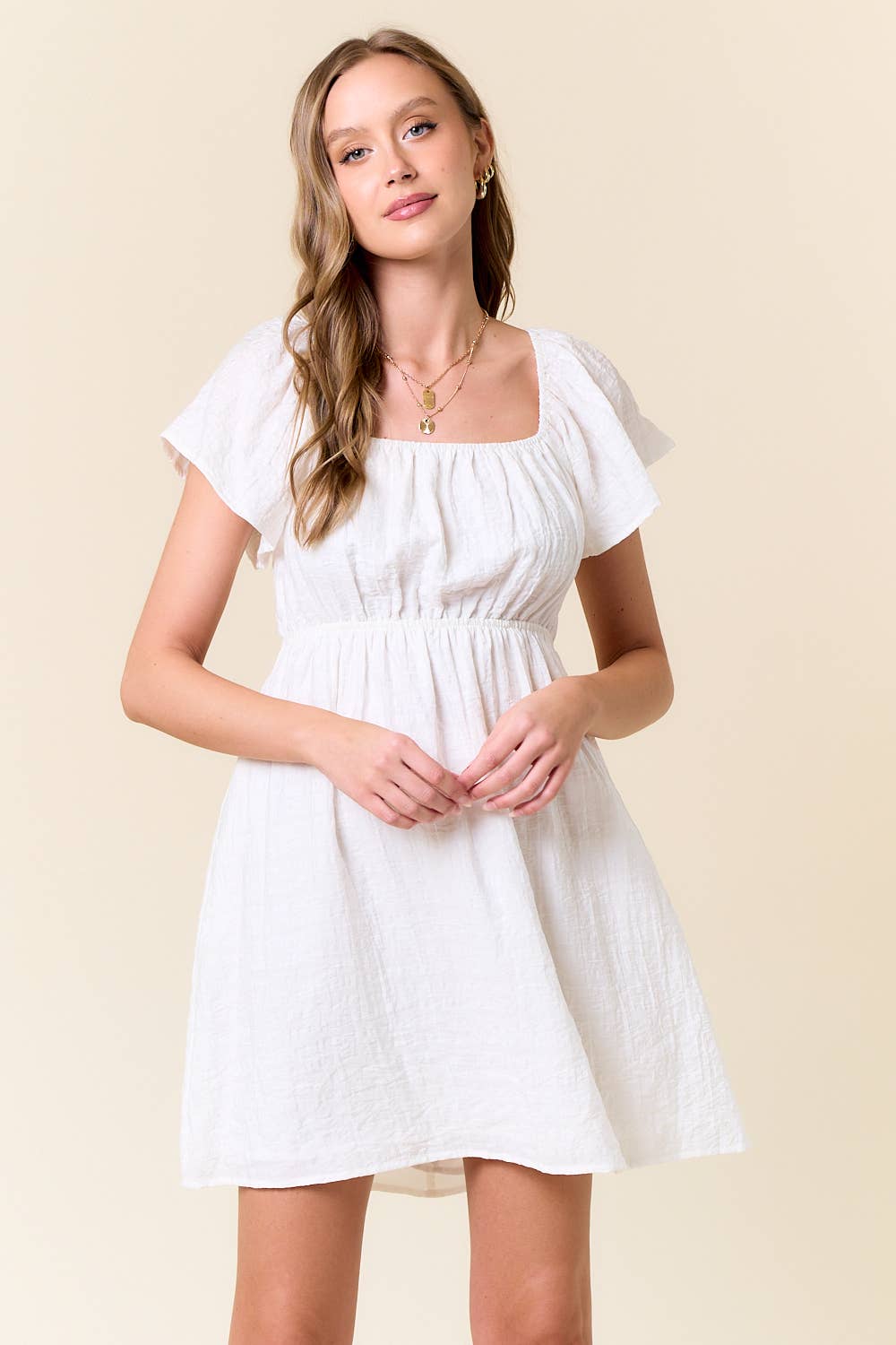 Flutter Sleeve Open Back With Tie Babydoll Dress Anchored